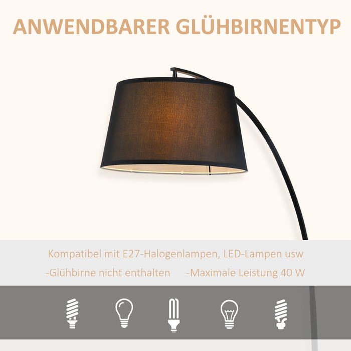 HOMCOM Arc Lamp Торшер Arc - Сучасний металевий дуговий світильник - Торшер металевий льон чорний