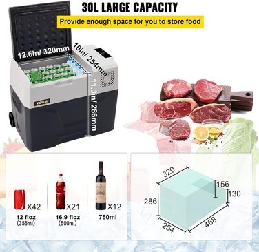 Автохолодильник VEVOR 35л нержавіюча сталь 12/24V DC та 220V AC, портативний компресорний міні-холодильник -20°C до +20°C для авто, вантажівок, кемпінгу, відпочинку