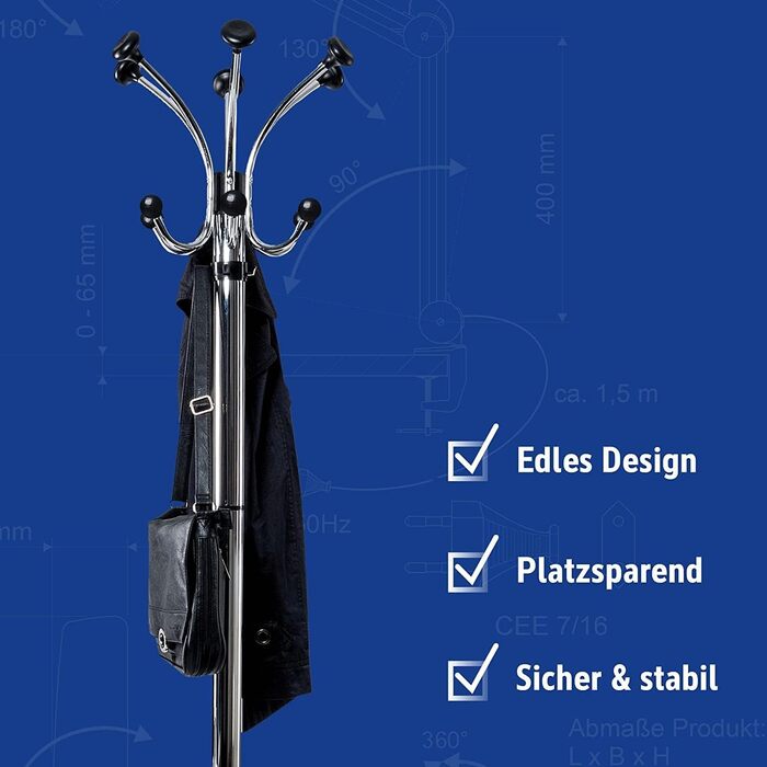 Підвісна шафа-органайзер MAUL Nebula з 20 гачками та тримачем для парасольки, срібно-чорний колір
