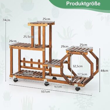 Підставка для рослин дерево, Стелаж для квітів на колесах, багатоповерховий, для балкона, патіо, саду, 4LIFE