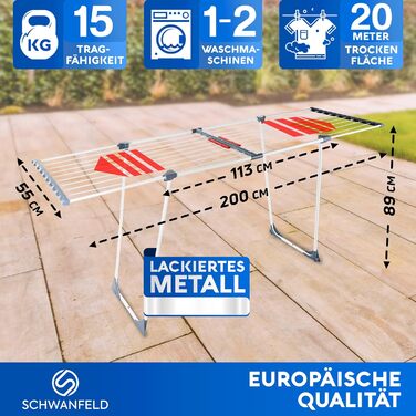 Висувна сушильна стійка SCHWANFELD 20M - висока, складана, не ковзає - сушильна машина преміум-класу XXL