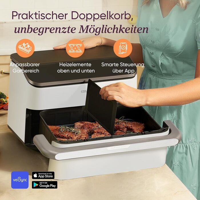 Фритюрниця COSORI Dual Blaze TwinFry з 2 камерами, 10 л, з 4 нагрівальними елементами, чорна