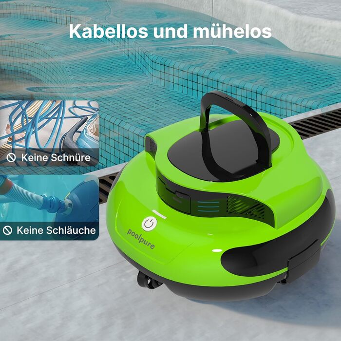 POOLPURE робот-пилосос для басейну, подвійний мотор, подвійний датчик Hall, LED-дисплей, автостоянка, водонепроникний IPX8, бездротовий, зелений