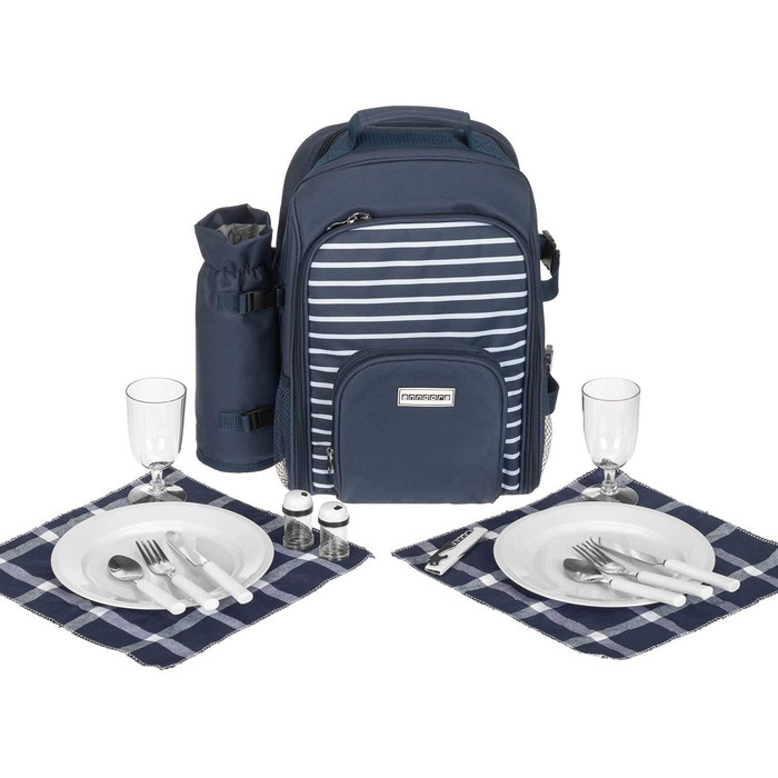 Набір для пікніка Anndora 15 предметів: рюкзак, деки, аксесуари, блакитно-білий, Navy Blue White Set