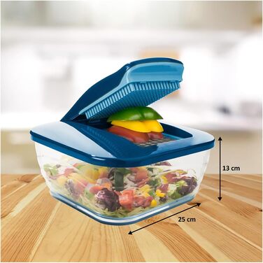 Набір для нарізки овочів Nicer Dicer Chef 15 елементів: нарізник, шинкувальник, нарізник для салату, кубик-нарізник, нарізник для картоплі фрі, хвилястий нарізник, мульти-подрібнювач для фруктів та овочів, кухонний аксесуар з рецептами (блакитний)