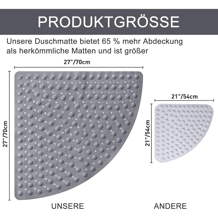 Килимок для душу ZOKBOM 70x70 см Сірий Нековзний, Зручний, Швидковисихаючий, Без BPA, Присоски