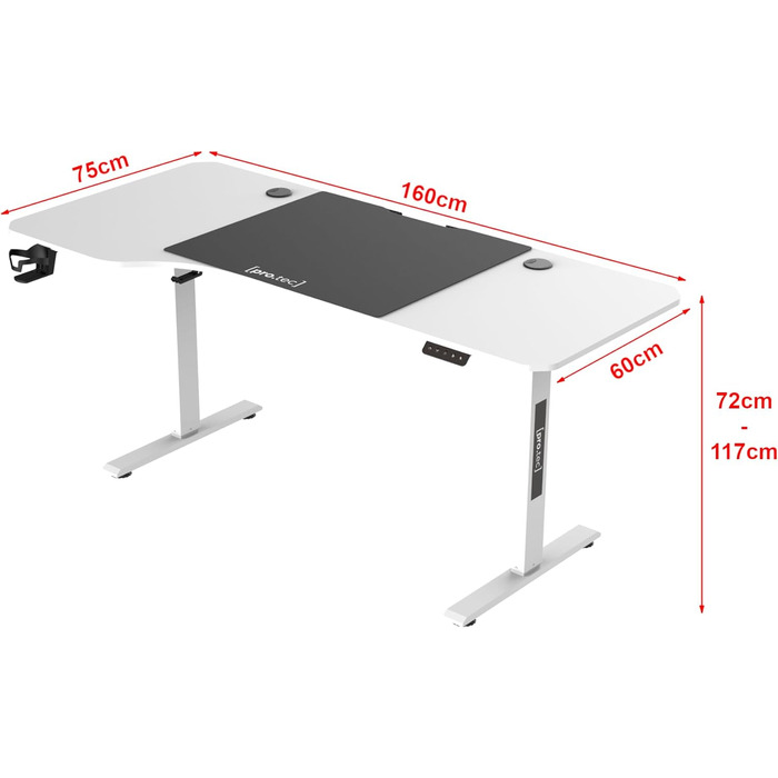 Регульований по висоті стіл Stryn 160x75см Електричний стіл Барний стіл Робочий стіл висотою 72-117 см L-подібна функція пам'яті Білий Білий 160 х 75 см