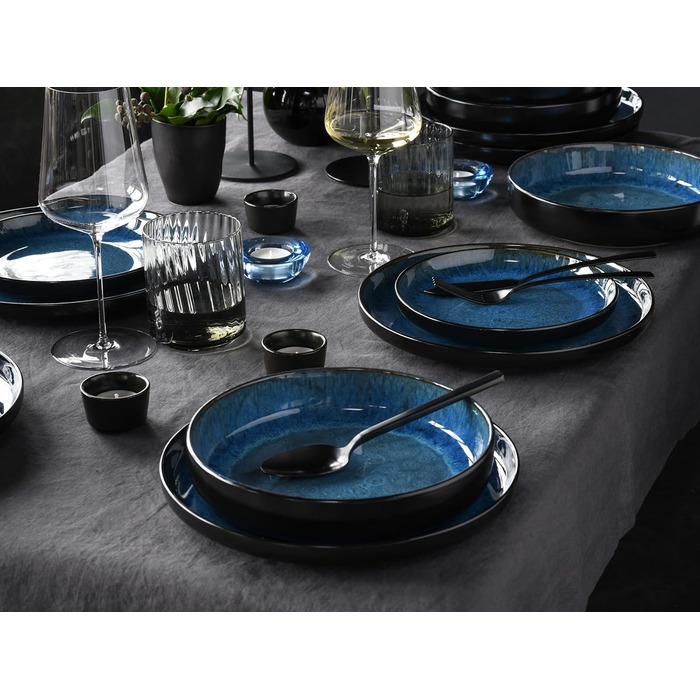 Серія Nordic Fjord Blue, набір посуду з 18 предметів, набір тарілок з порцеляни з керамограніту з 18 предметів Синій, 21551