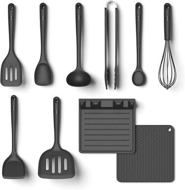 Набір кухонних аксесуарів Hoffmann Küchenhelfer-Set, 10 предметів, сірий, силікон, нержавіюча сталь, антипригарне покриття