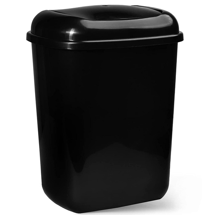 Відро для сміття HRB об'ємом 45 л, блискуче чорне з відкидною кришкою, контейнер з жорсткого пластика, кухонний контейнер для корму (28 літрів)