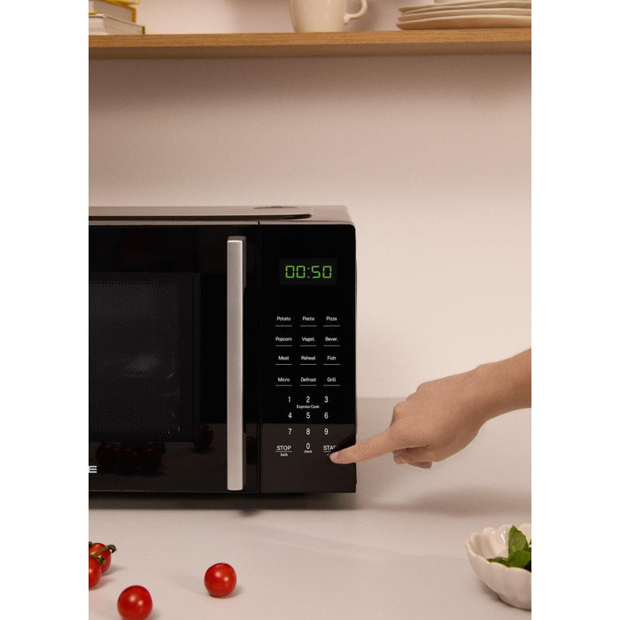 Мікрохвильова піч з грилем Microwave Studio 20 л чорна ретро-стиль, 900 Вт, LCD-дисплей, 3 програми, 9 автоматичних меню