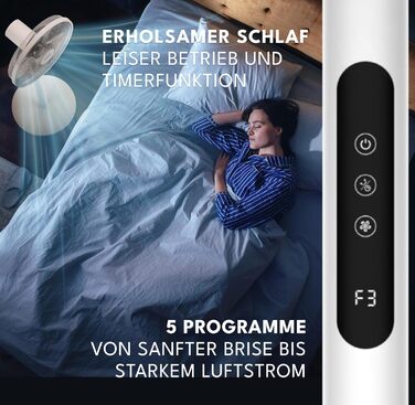 Підлоговий вентилятор LEBENLANG з пультом керування, LED-дисплеєм, 5 режимів, енергозбереження, осциляція, тиха робота, таймер, 60W, чорний