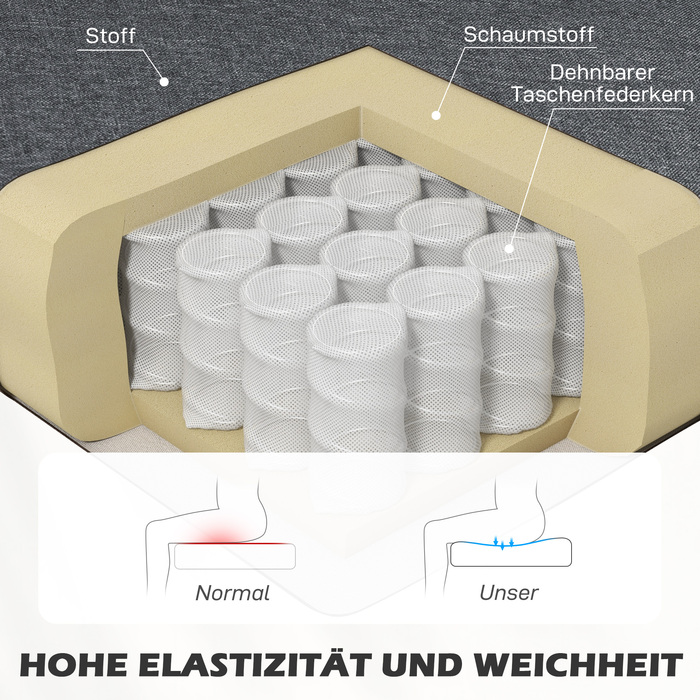 Диван на 2 місця, м'який диван з текстурою льону, дерев'яний каркас, для вітальні та спальні, 117 см, сірий