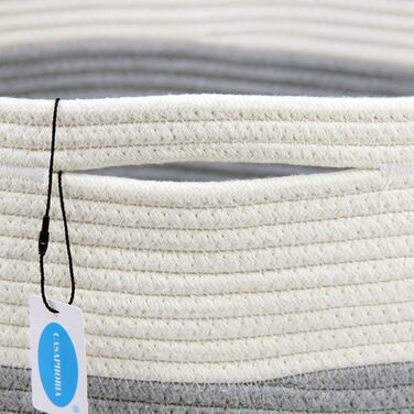 Кошик для зберігання Casaphoria з бавовняного шнура для вітальні, плетені кошики з ручками для ковдр, рушників та подушок, кошик для білизни, кремово-білий та коричневий (55,9 x 55,9 x 35,6 см, XXXL)