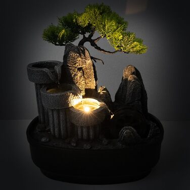 Кімнатний фонтан Lemodo Zimmerbrunnen LED 3-рівневий, з підсвіткою, для дому, офісу, вологостійкий, 27x19x33 см (Водяне колесо)