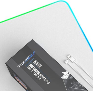 Кисмет TITANWOLF XXXL RGB килимок для миші – 1200 x 600 мм, LED, 7 кольорів, 4 режими, для геймінгу, гумовий, миється (білий)