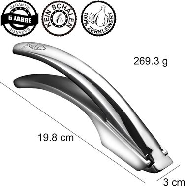 Прес для часнику та імбиру з нержавіючої сталі - не потрібно чистити | Легко миється, для дрібного подрібнення | 5 років гарантії