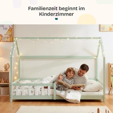 Ліжко дитяче en.casa Hesel для дітей, 90x200 см, біле, з бортиками та ламелями, Montessori, дерев'яне, для юніорів