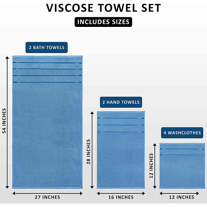 Утопія рушники-набір рушників з 8 предметів, віскозні смугасті рушники - кільце з бавовни-рушники з високою абсорбуючою здатністю (електричний синій)