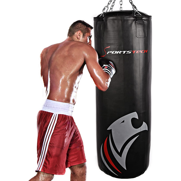 Боксерська груша Sportstech преміум-класу для бойових мистецтв з інноваційної 5-точкової сталевий ланцюгом /гачком власної розробки набір боксерських груш з подвійним посиленням , включаючи плакат для боксу з боксерськими рукавичками в якості тренувальної