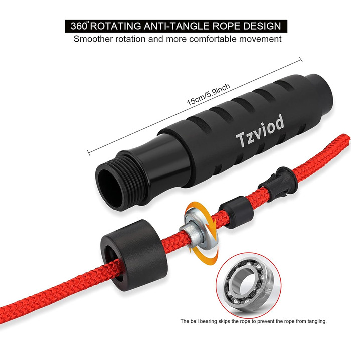 Спортивна скакалка Tzviod з кульковою опорою - Регульована довжина, нековзна, дихаюча, для домашніх тренувань, схуднення, боксу - Фітнес для дорослих