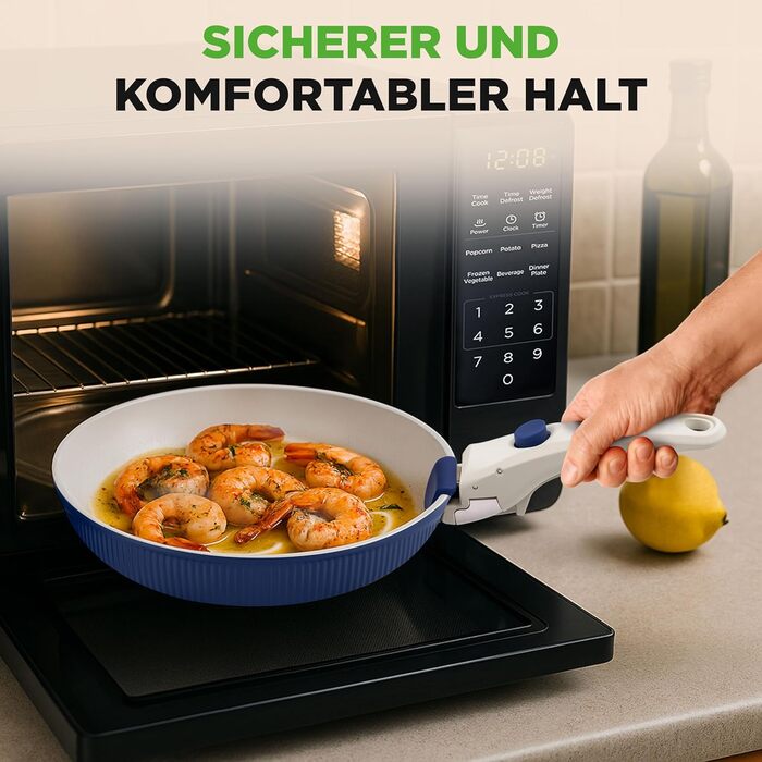 Набір посуду NutriChef 18 предметів з кераміки з знімними ручками. Підходить для індукційних плит, антипригарне покриття, компактний, можна складати, безпечний у духовці, для всіх типів плит (синій, знімний грифель)