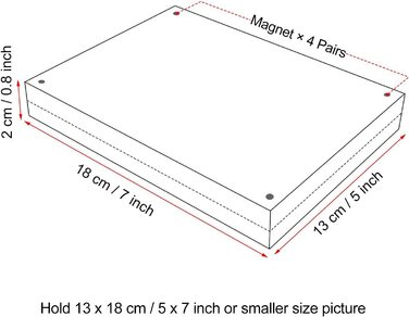 Рамка для фотографій Boxall 13 x 18 см (5 x 7 дюймів), акрилова магнітна фоторамка, двостороння рамка без рамки, прозора, для робочого столу