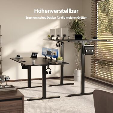 Регульований стіл Claiks 120x60 см, електричний, з пам'яттю, з гачками | Стіл для стоячи та сидячи