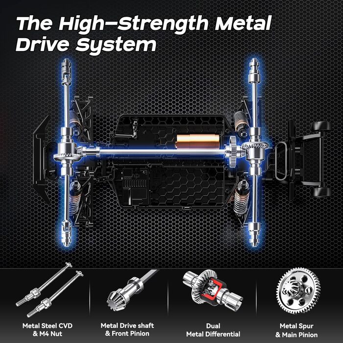 Радіокерований автомобіль 1/14 Brushless 70 км/год, 4WD, з амортизаторами, 2x LiPo акумулятори (Синій)