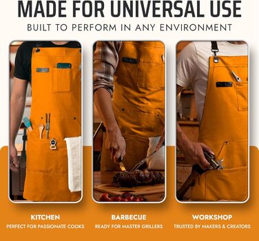 Фартух кухонний Asaya для жінок та чоловіків + рушник та відкривачка для пляшок – 284 мл, канвас (помаранчевий/червоний, зигзаг (Sunset Chevron))