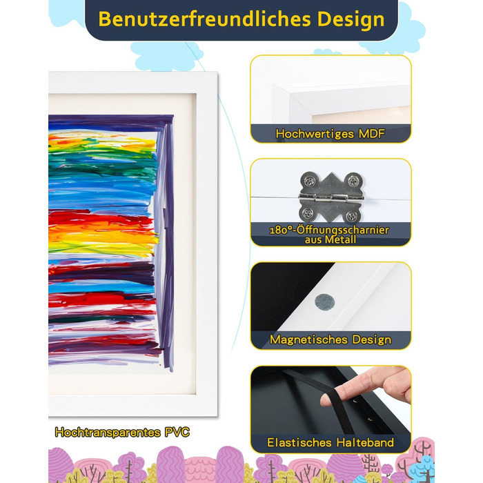 Рамка для дитячих малюнків Ciscle, A3, для творчості та робіт, з фронтальним відкриванням, 1 шт. (біла)