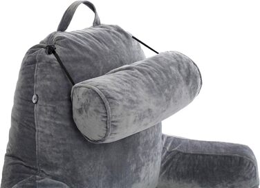 Подушка для чоловіків з підлокітниками - темно-сіра, преміум-якість, для читання та відпочинку в ліжку. Знімний валик для шиї, Memory Foam.