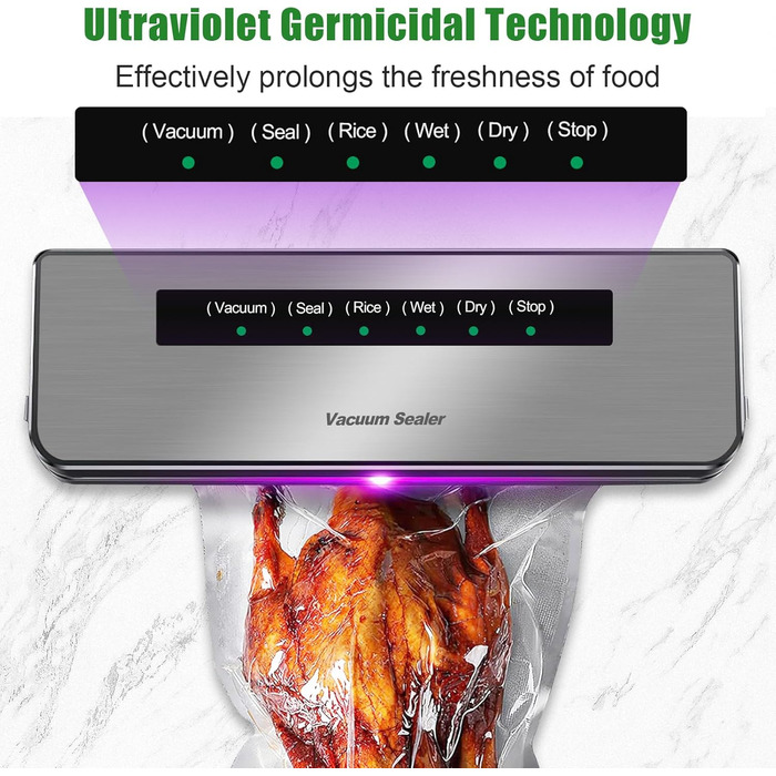 Вакууматор для продуктів 6 в 1, автоматичний вакуумний пакувальник для сухих та вологих продуктів з зовнішнім режимом вакуумування та набором з 20 пакетів
