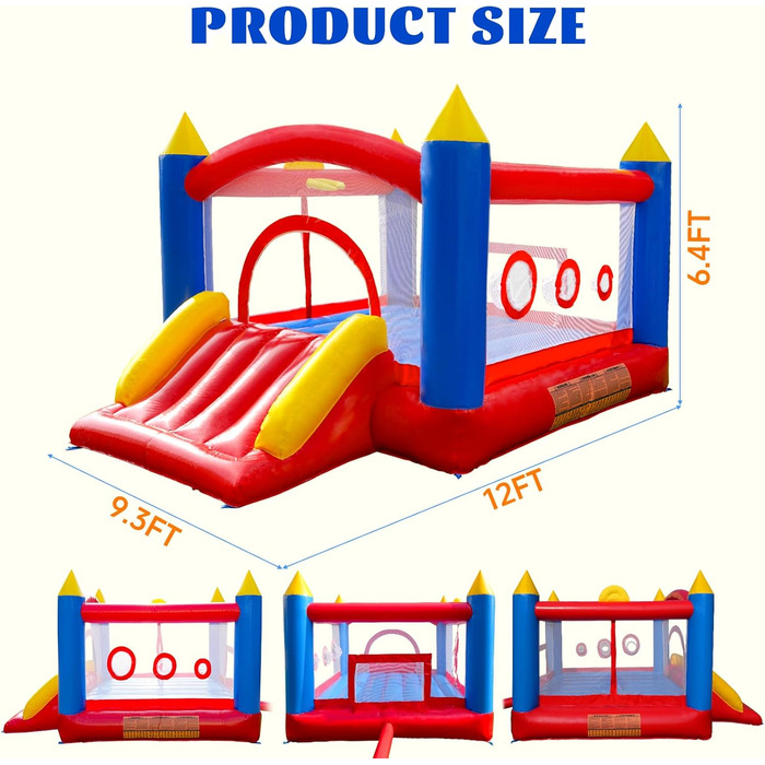 Надувний батут для дітей з насосом, міцний матеріал, для 3-4 дітей, 315x245x194 см (PVCSZ)