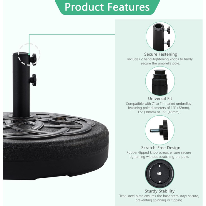 Підставка для парасольки Helios&Hestia Robuster, пластикова, заповнюється водою/піском, для вулиці, 31,8 кг, бронза