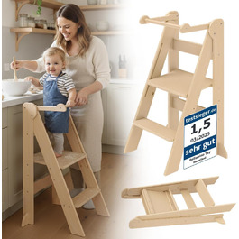 Bellabino Tay: Навчальний столик-лесенка для дітей від 1 року - Білий, регульований, Монтессорі, з захистом від перекидання, з натурального дерева, для безпечного самостійного навчання
