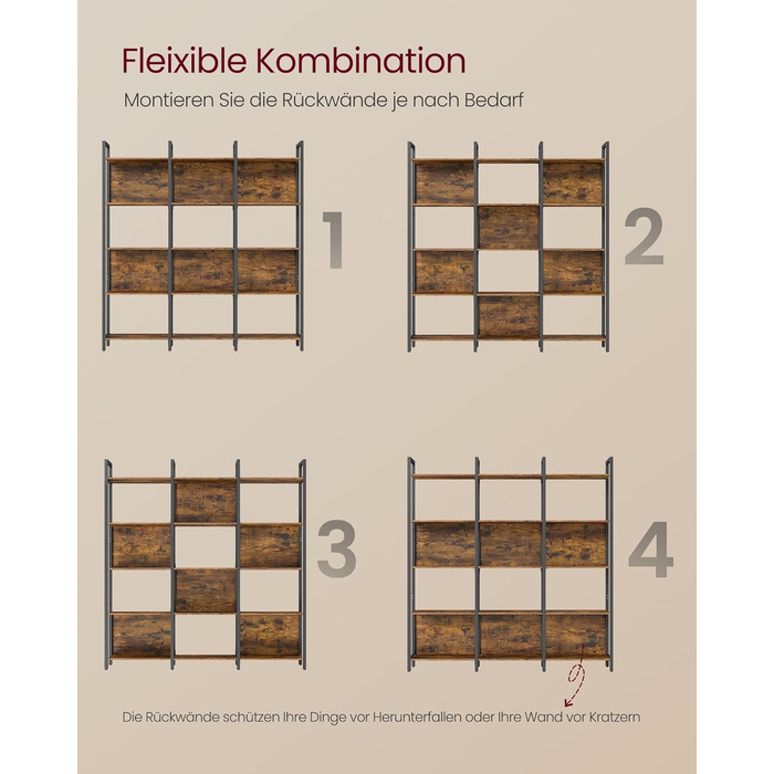 Стелаж VASAGLE з 5 полицями: для кухні, офісу, вітальні. Сталевий каркас, індустріальний дизайн, розмір 24x128x154,1 см, колір vintagebraun-tintenschwarz
