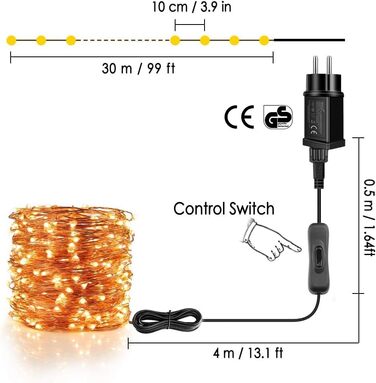 LED гірлянда для дому та саду 50м, 500 LED, мідний дріт, зірковий ефект, димування, пульт, вологостійка, для декору, на Новий Рік