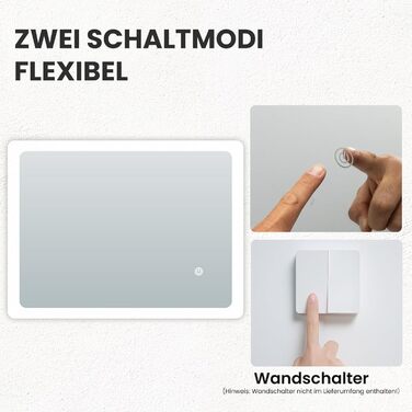 LED дзеркало для ванної кімнати з підсвічуванням 70x50 см, холодне біле світло 6000K, енергозберігаюче
