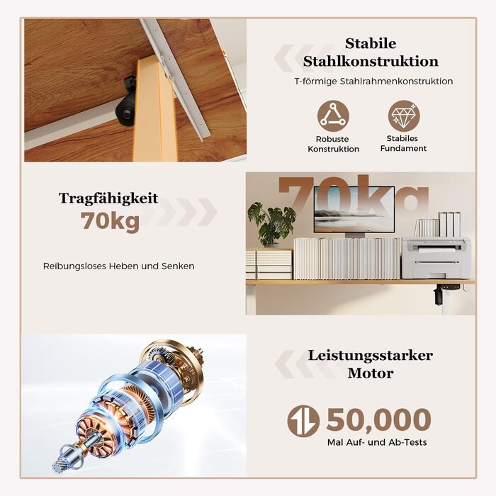 Регульований за висотою стіл Klicelor з двома ящиками, електричний, для офісу, 140 x 60 см