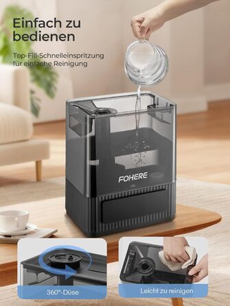 Ультразвуковий зволожувач повітря на 6л для великих кімнат, дитячої та спальні: безшумний холодний випарник з датчиком вологості, аромадифузором та верхнім заповненням, до 60 год роботи