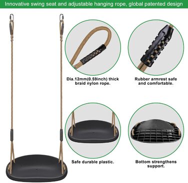 Дитяча гойдалка BeneLabel для дому та вулиці, міцна гума, регульоване положення 130-200 см, мотузка для підлітків/дорослих, зелений колір, 113 кг, комплект 2 шт.