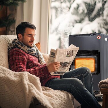 Газовий обігрівач Todeco 4200W з керамічним нагрівачем, чорний колір, 3 режими нагріву, з регулятором тиску, шлангом, для балконів та добре провітрюваних приміщень