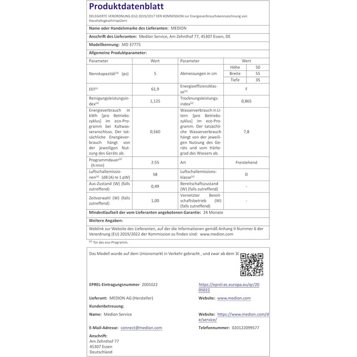 MINI посудомийна машина MEDION DWT51 біла (5 комплектів, з сенсорним керуванням, функція відра, 7 програм, таймер, MD 37766)