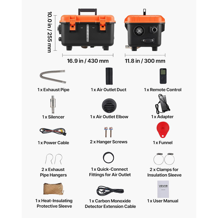 Дизельний обігрівач VEVOR 8 кВт, 12/24 В, портативний, з пультом ДУ та LCD, для вантажівок/кемперів, оранжевий