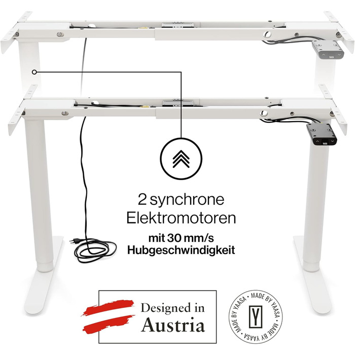Стол Yaasa Frame Basic S: Регульована висота, USB-порт, телескопічний механізм, блокування клавішами (білий)
