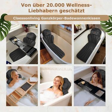 Подушка для ванни повномірна (152x56 см) з підголівником (11 см) чорного кольору – підтримка шиї, спини та ніг. Зі сумкою для прання та подорожей, гачком для сушіння.