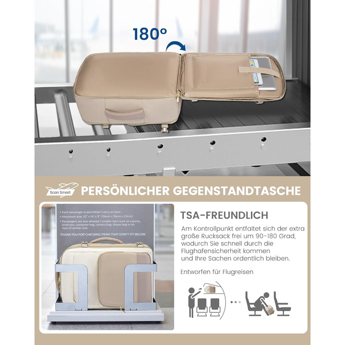 LOVEVOOK Рюкзак ручної поклажі, 40л, 17.3 дюйми, для подорожей та бізнесу, водонепроникний, 45x30x20см, світло-бежевий