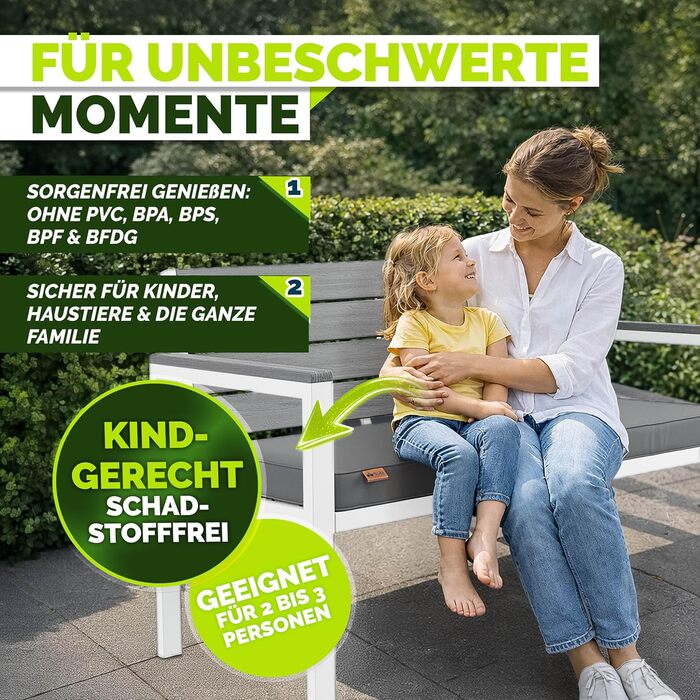 Садова лавка Tillvex® 3-4 місця з подушками та чохлом, вулична, стійка до погодних умов, деревоподібна, до 300 кг, сіро-біла (130 см)