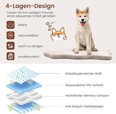 Ортопедична лежанка для собак, подушка для собак, що миється, килимок для собак з пінопласту з пам'яттю зі знімним чохлом, нековзний, водонепроникний, для великих, середніх собак (бежевий, геометричний)